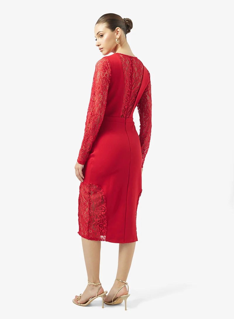 جاست مي فستان ميدي بأكمام طويلة وياقة دائرية